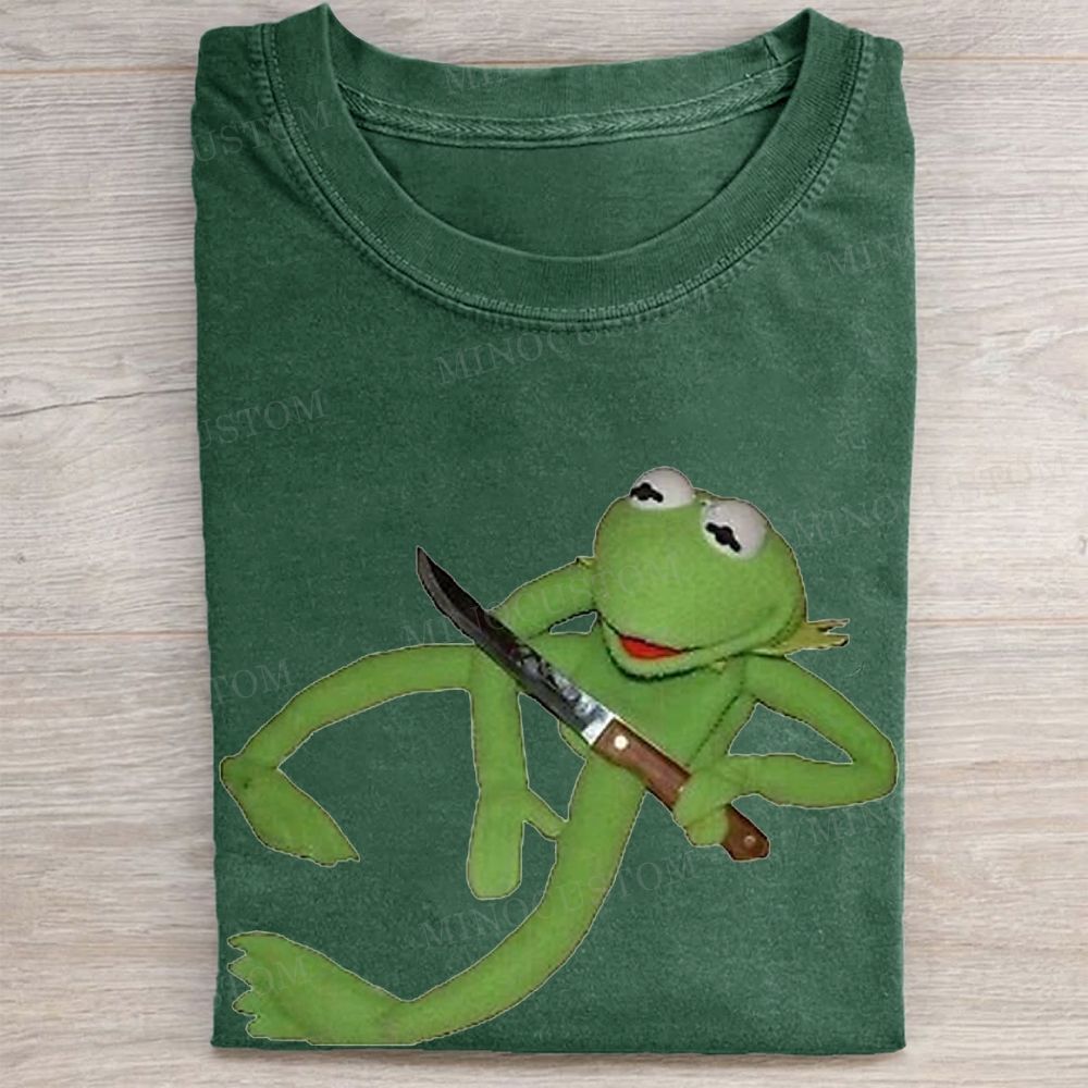 Embroidery Kermit the Frog Knife Vintage Washed Tee