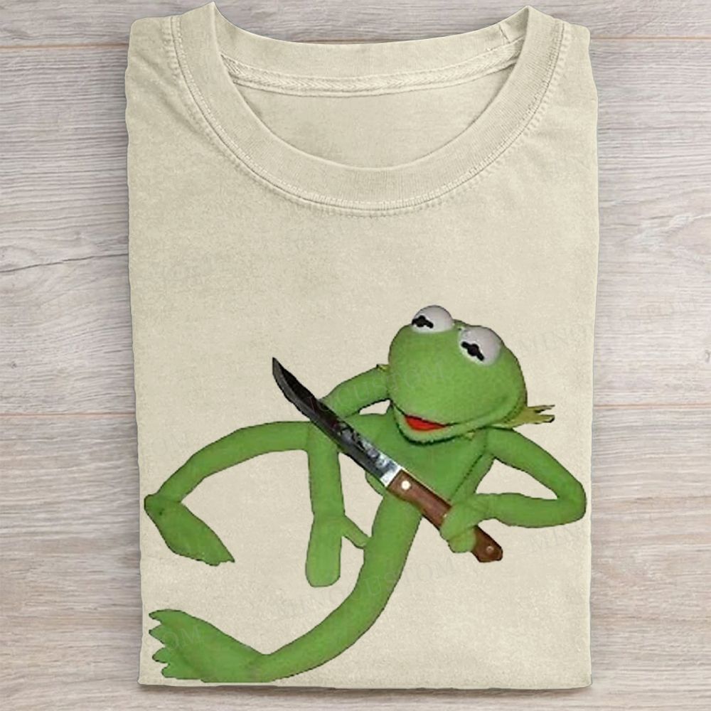 Embroidery Kermit the Frog Knife Vintage Washed Tee