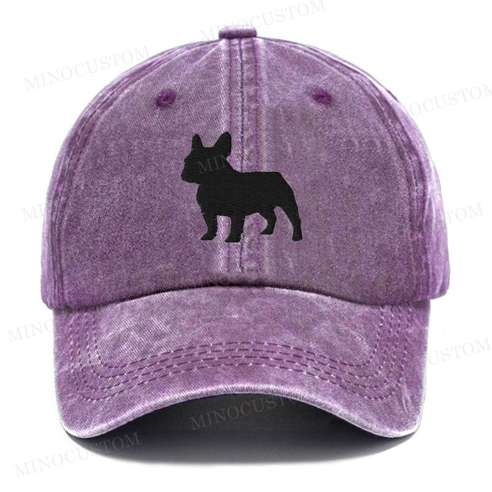 French Bulldog Silhouette Embroidered Vintage Casual Washed Cap