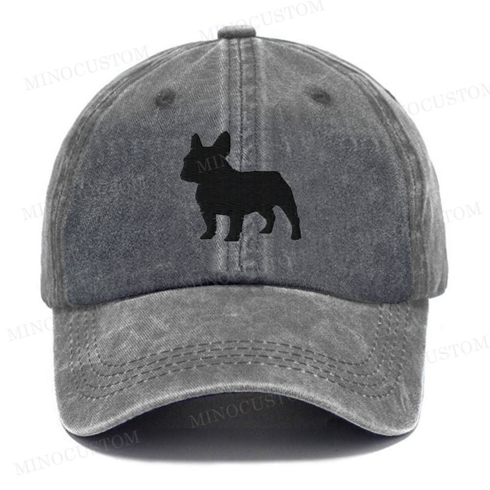 French Bulldog Silhouette Embroidered Vintage Casual Washed Cap