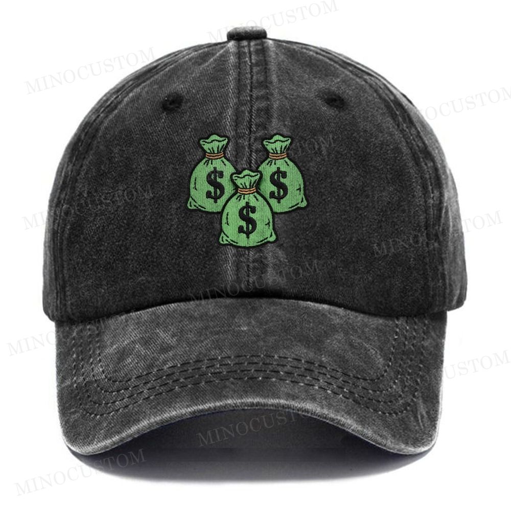 Embroidered Money Bags Vintage Casual Washed Cap