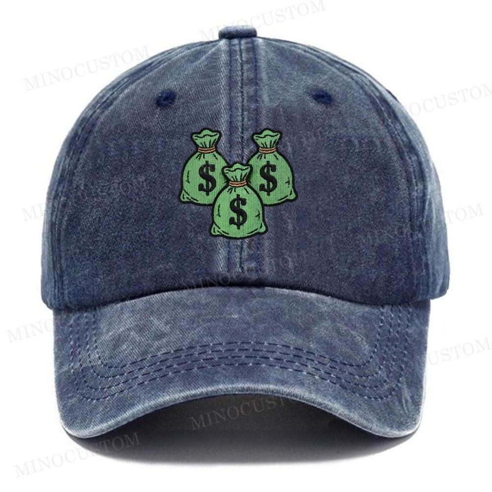 Embroidered Money Bags Vintage Casual Washed Cap