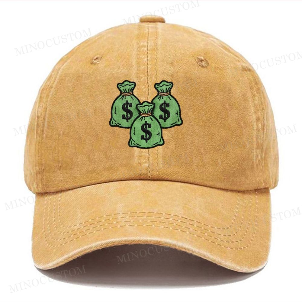 Embroidered Money Bags Vintage Casual Washed Cap