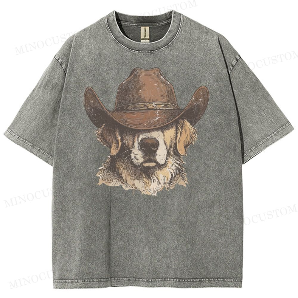 Cowboy Golden Retriever Western Vintage Washed T-Shirt