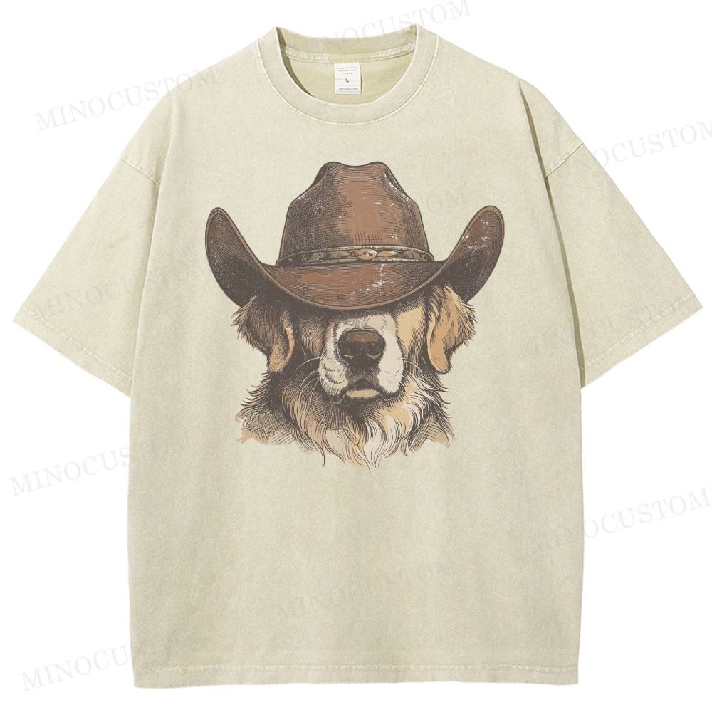 Cowboy Golden Retriever Western Vintage Washed T-Shirt