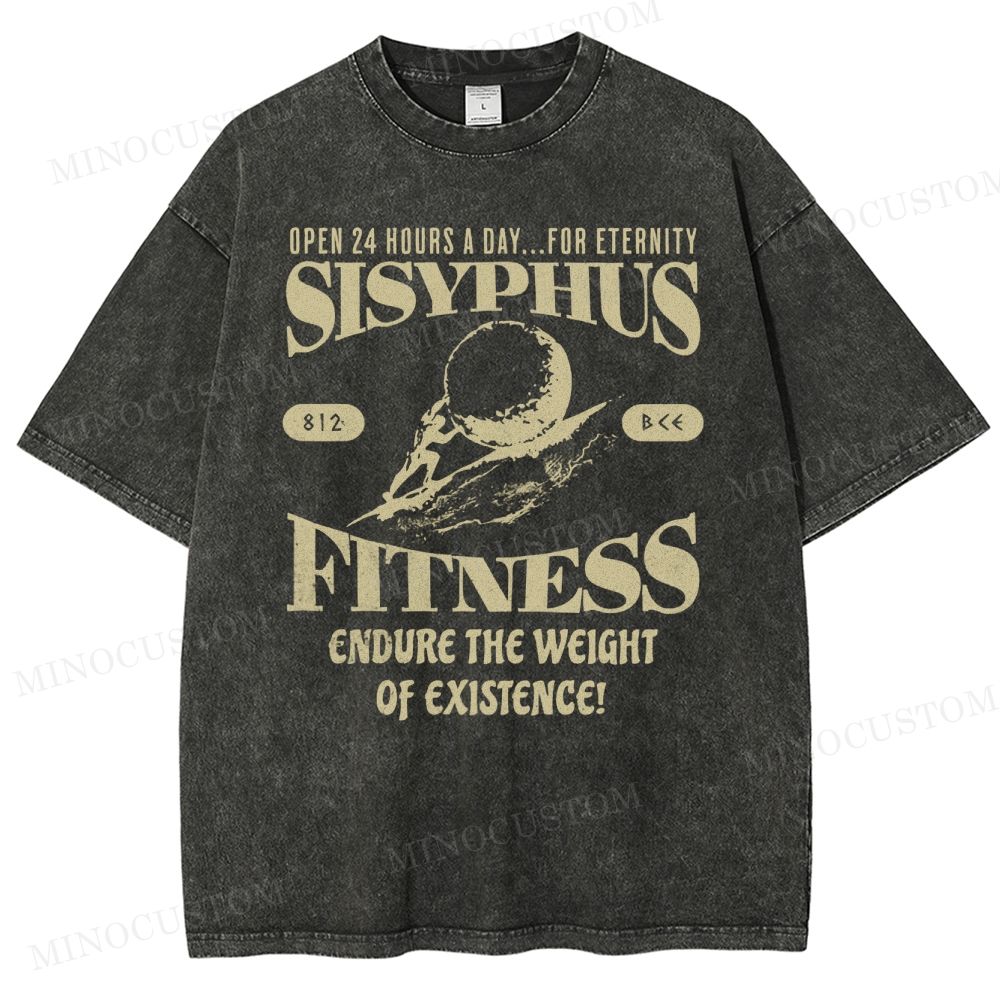 Sisyphus Fitness Funny Athlete Washed T-Shirt 