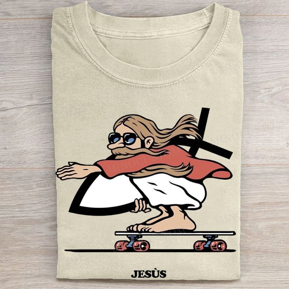Skateboarding Jesus Vintage Washed Tee