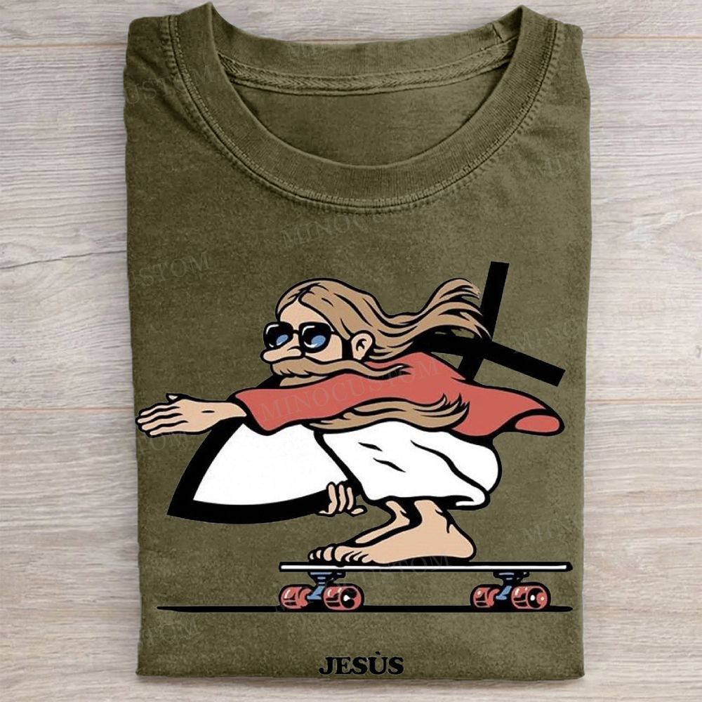 Skateboarding Jesus Vintage Washed Tee