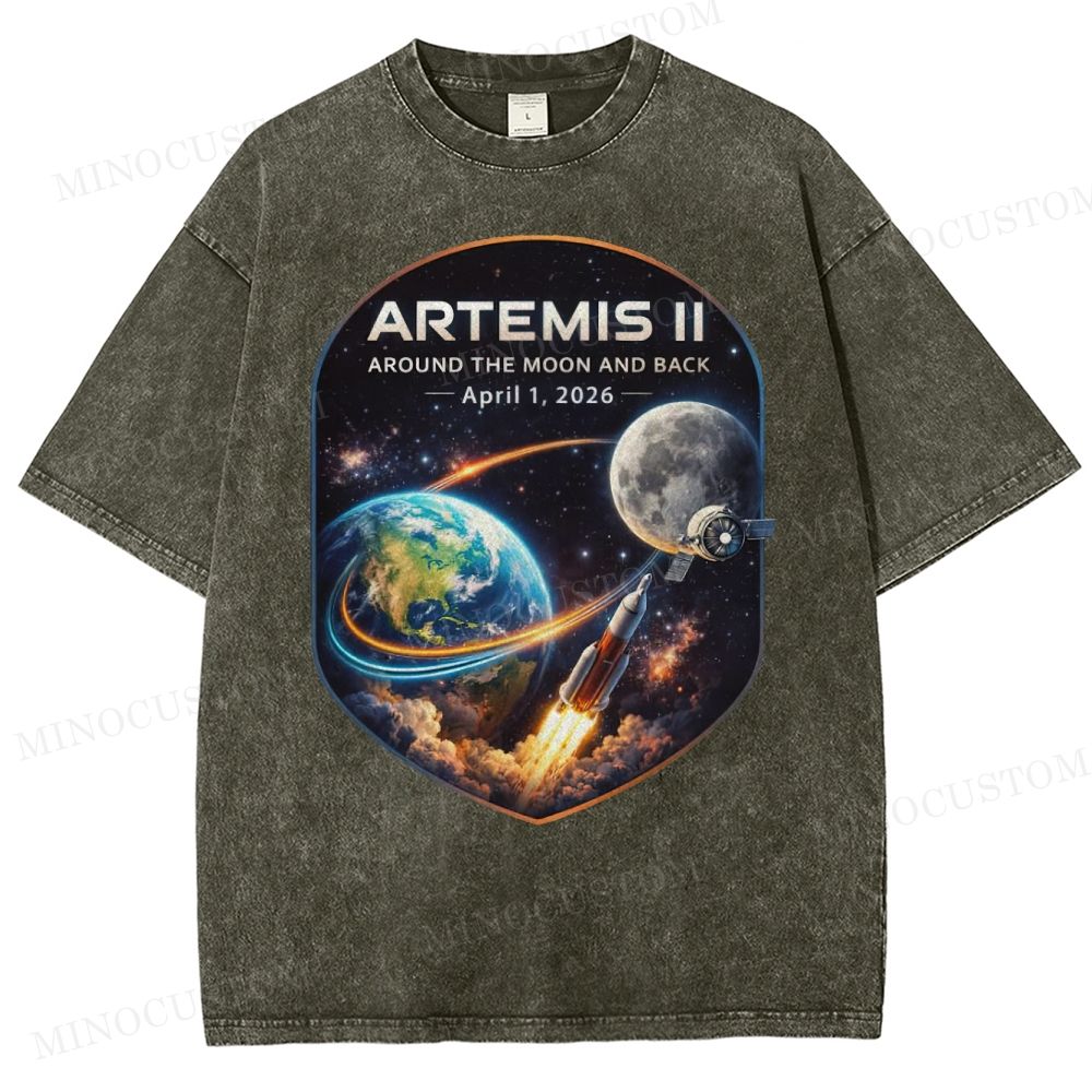 Artemis 2 Journey Around the Moon and Back 2026  Washed T-Shirt 
