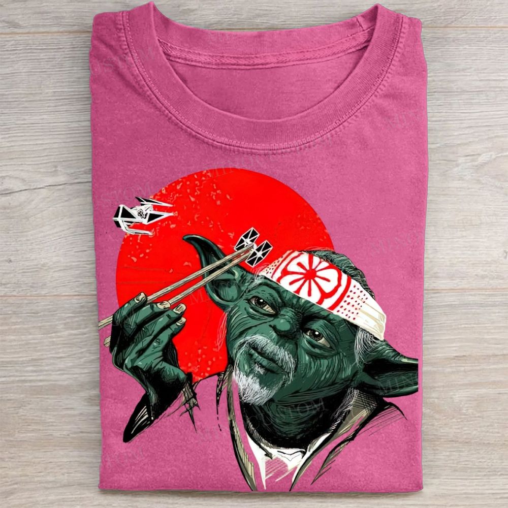 Funny Green Alien Samurai Graphic Washed Tee 