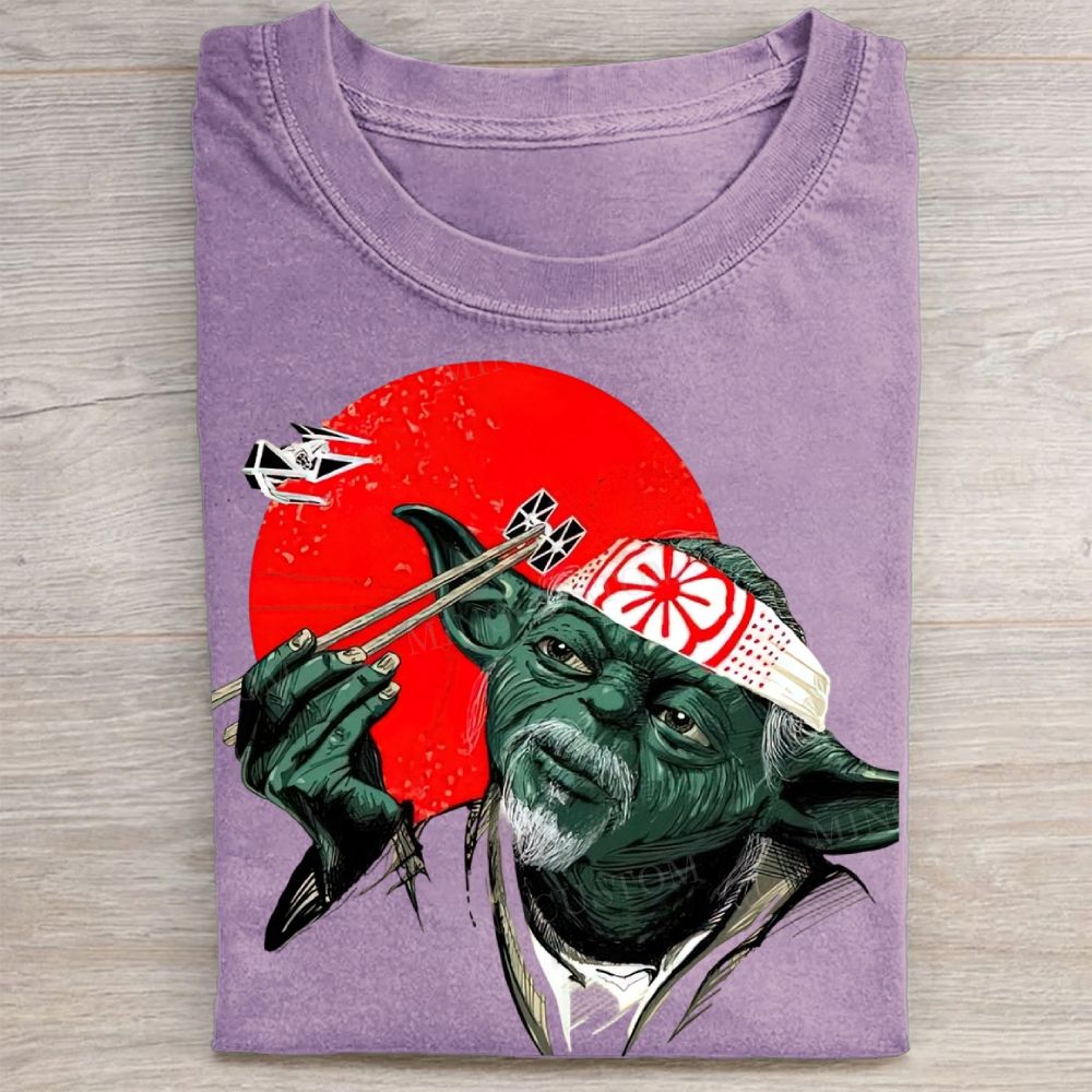 Funny Green Alien Samurai Graphic Washed Tee 
