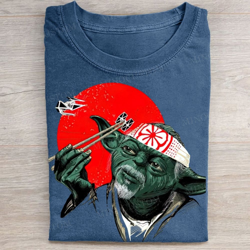 Funny Green Alien Samurai Graphic Washed Tee 
