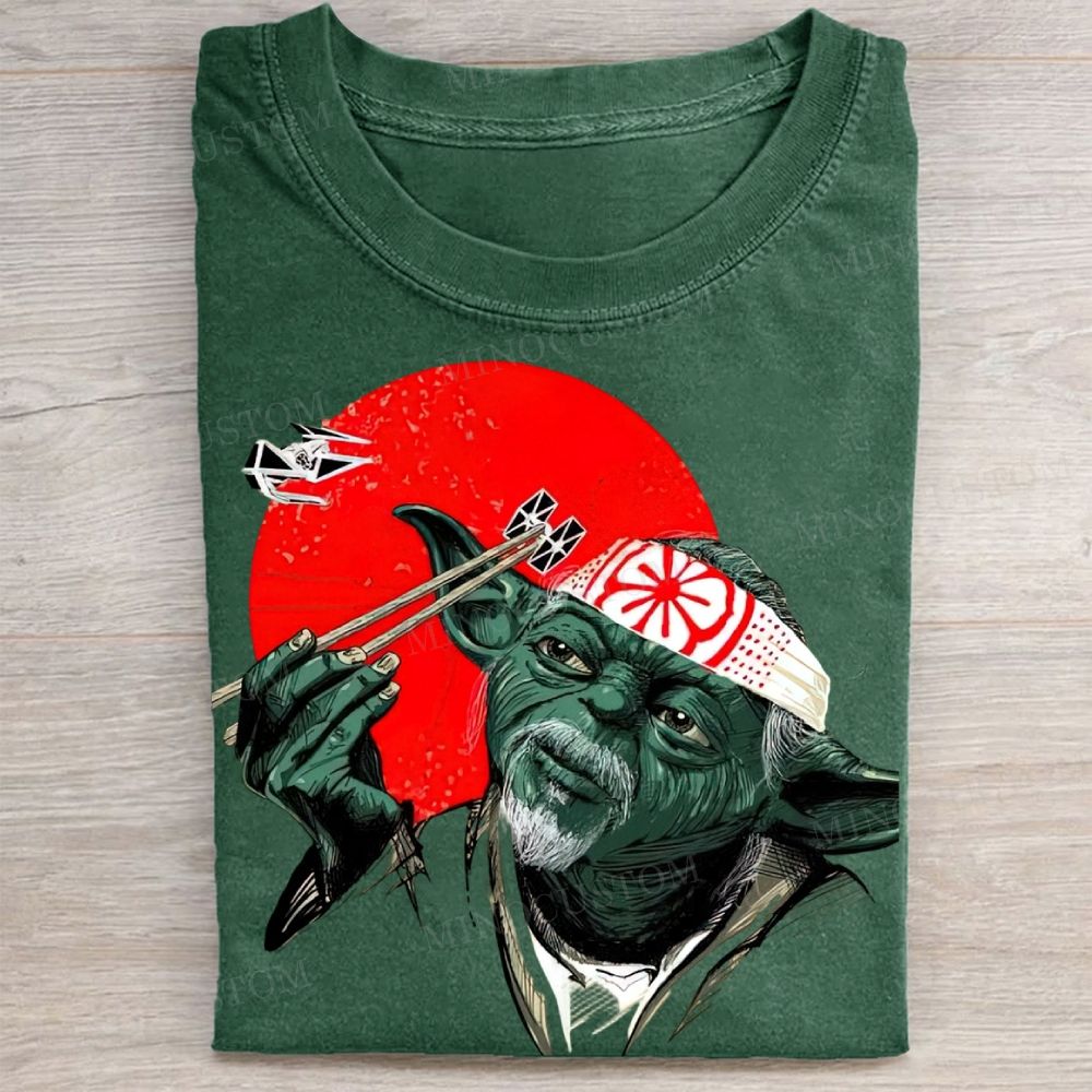 Funny Green Alien Samurai Graphic Washed Tee 