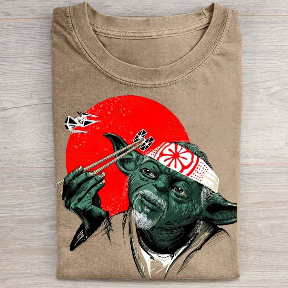 Funny Green Alien Samurai Graphic Washed Tee 
