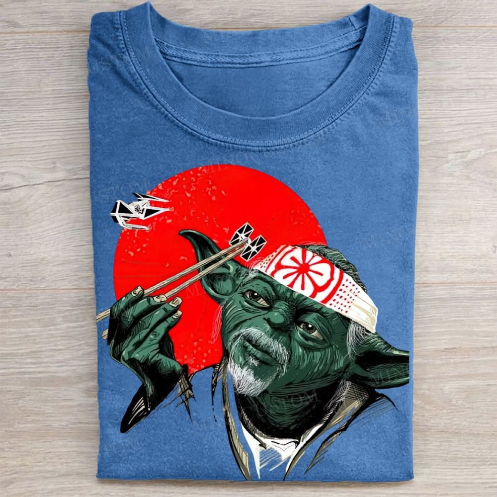 Funny Green Alien Samurai Graphic Washed Tee 