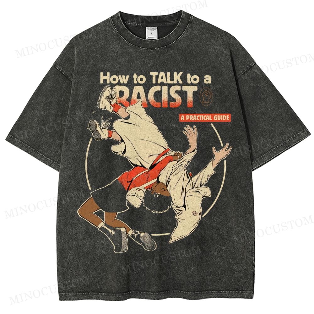 Anti-Racism Satirical Graphic Washed T-Shirt 