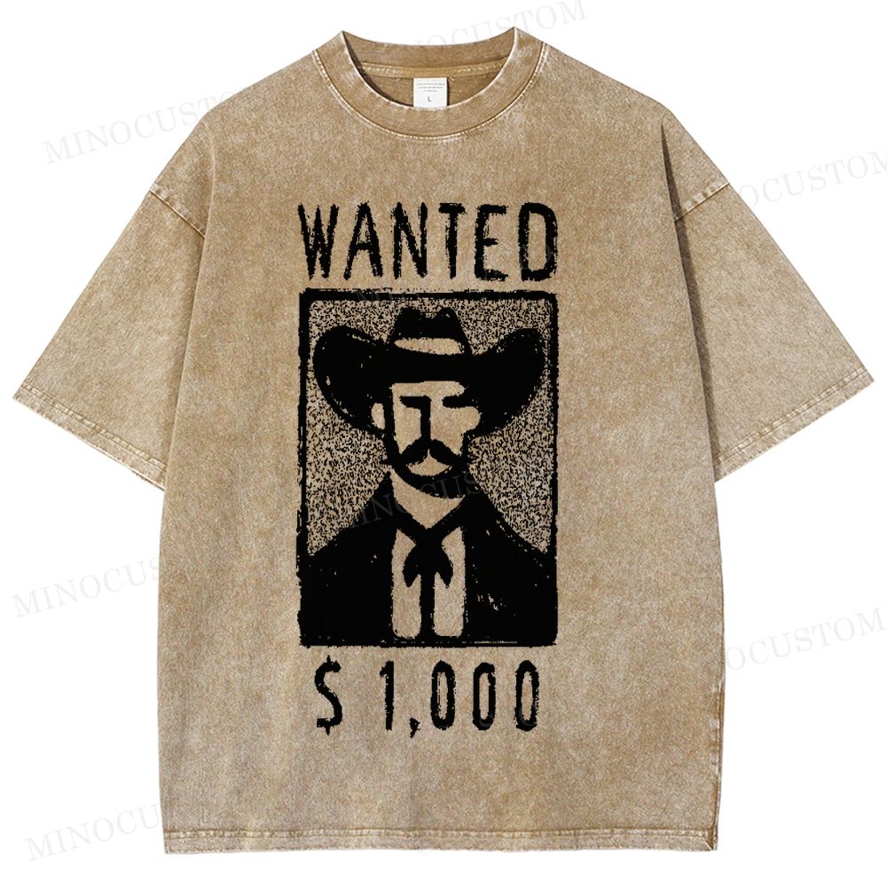 Cowboy Wanted Poster Print Washed T-Shirt