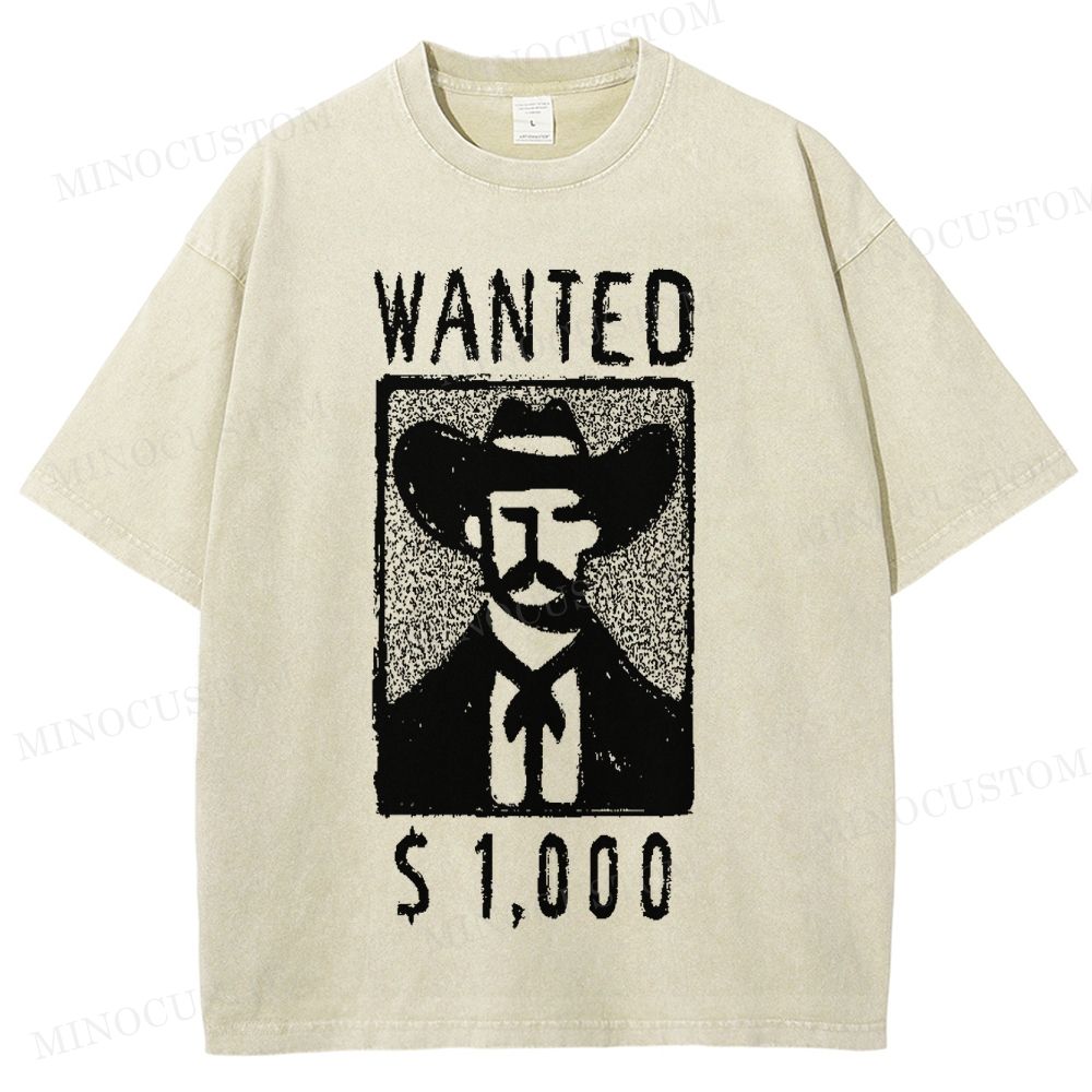 Cowboy Wanted Poster Print Washed T-Shirt