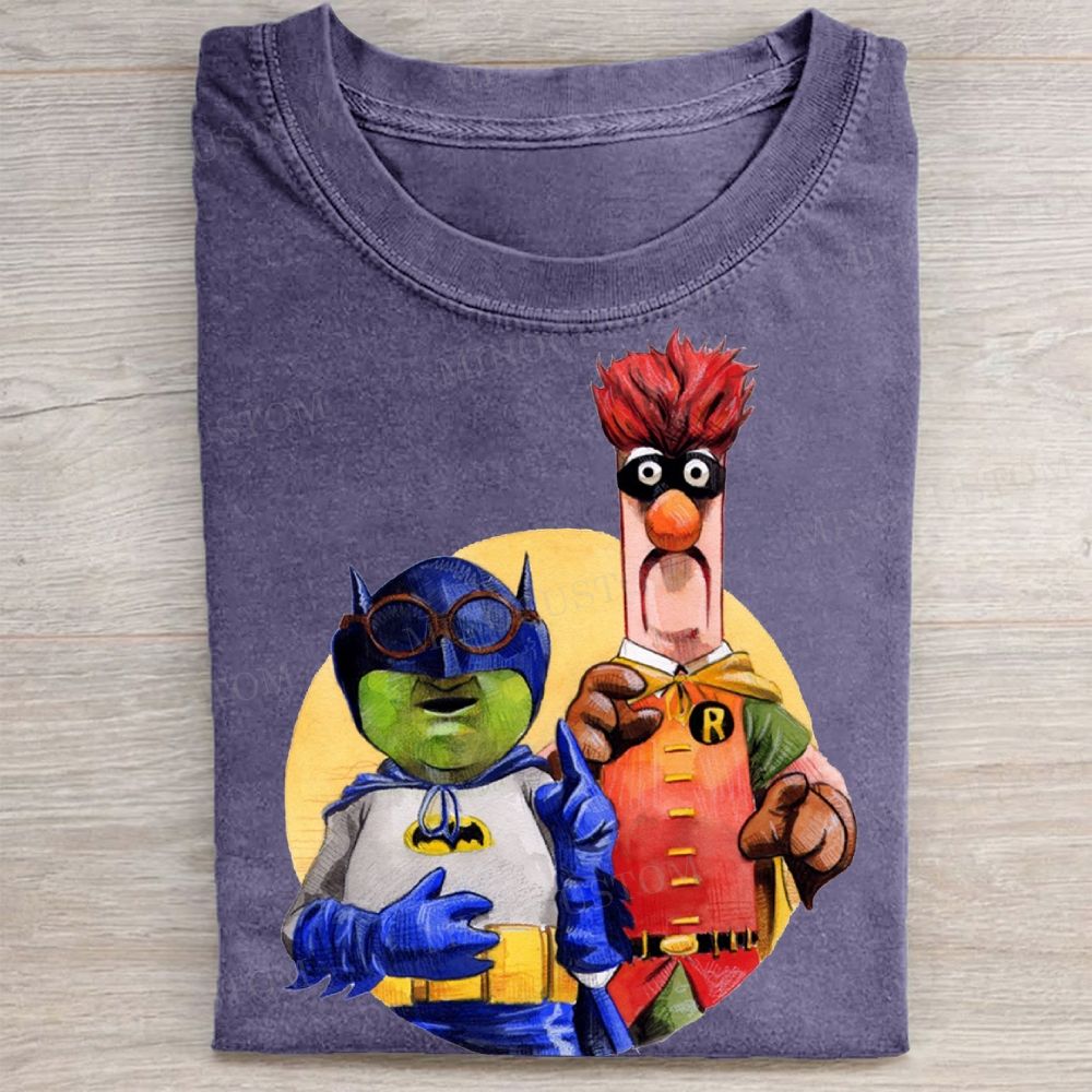 Muppet Batman & Robin Parody Print Vintage Washed Tee