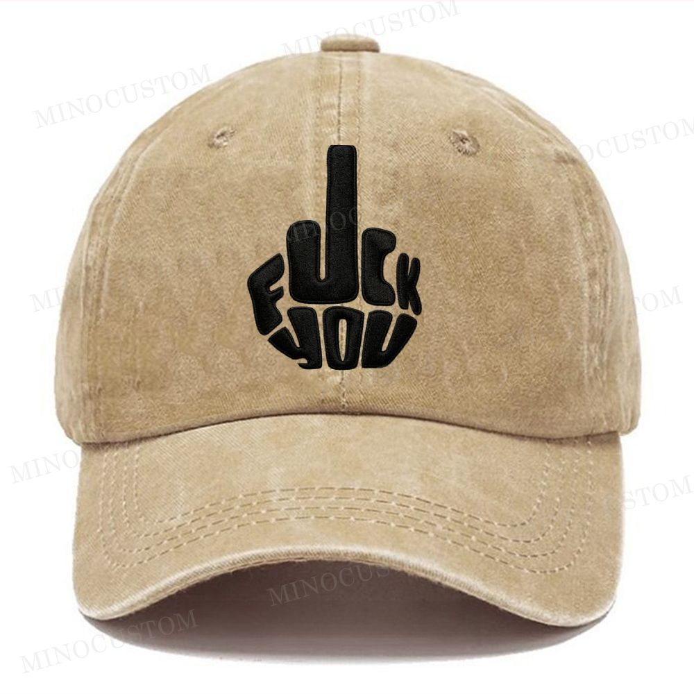 "Fuck You" Middle Finger Print Vintage Casual Washed Cap