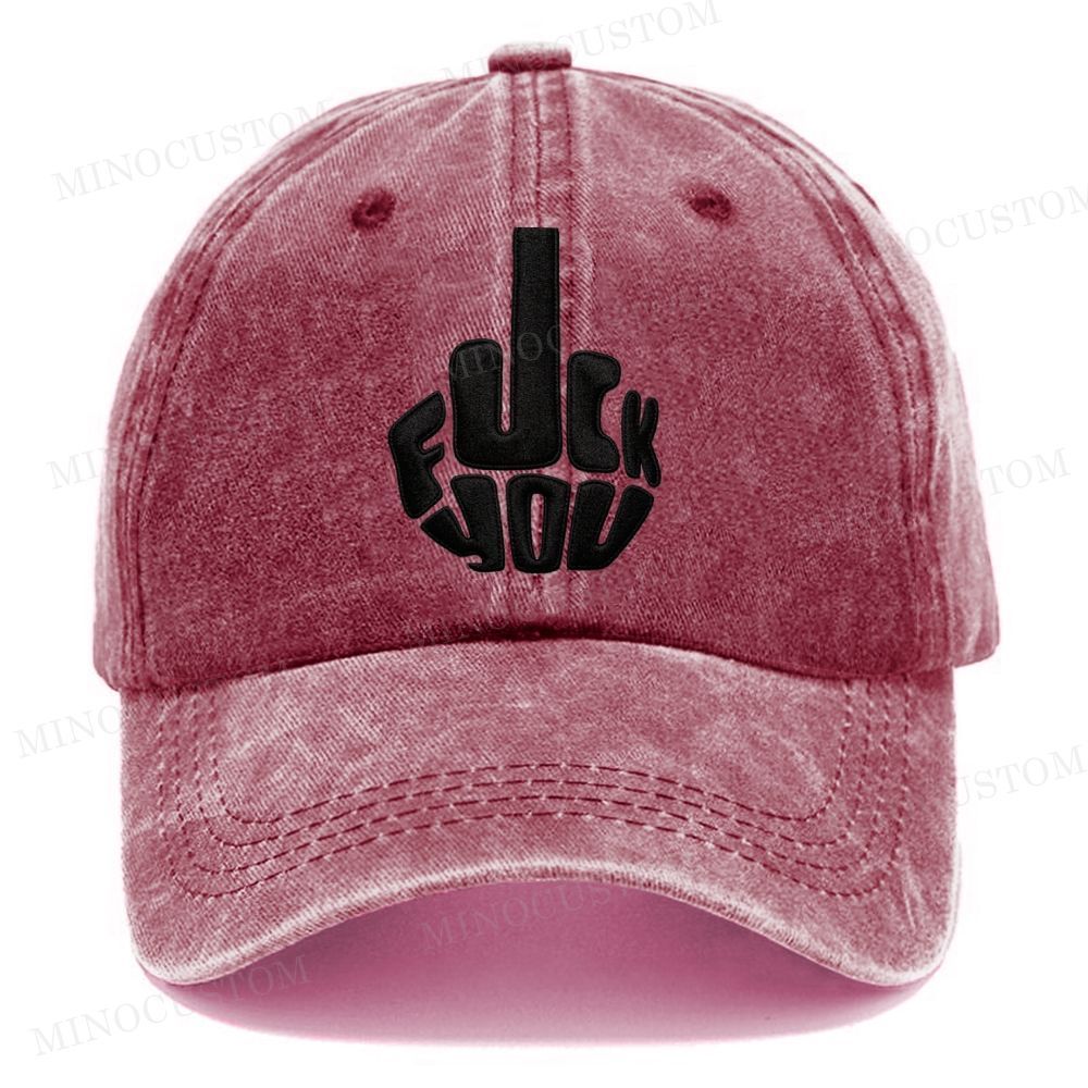 "Fuck You" Middle Finger Print Vintage Casual Washed Cap