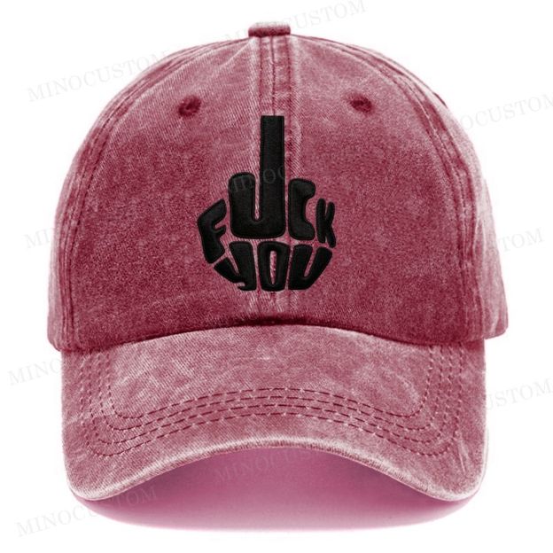 "Fuck You" Middle Finger Print Vintage Casual Washed Cap