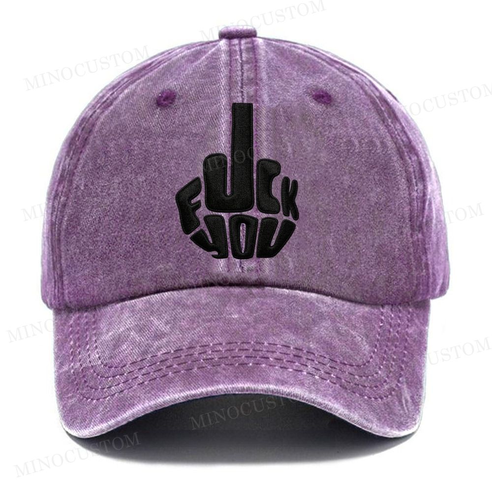 "Fuck You" Middle Finger Print Vintage Casual Washed Cap
