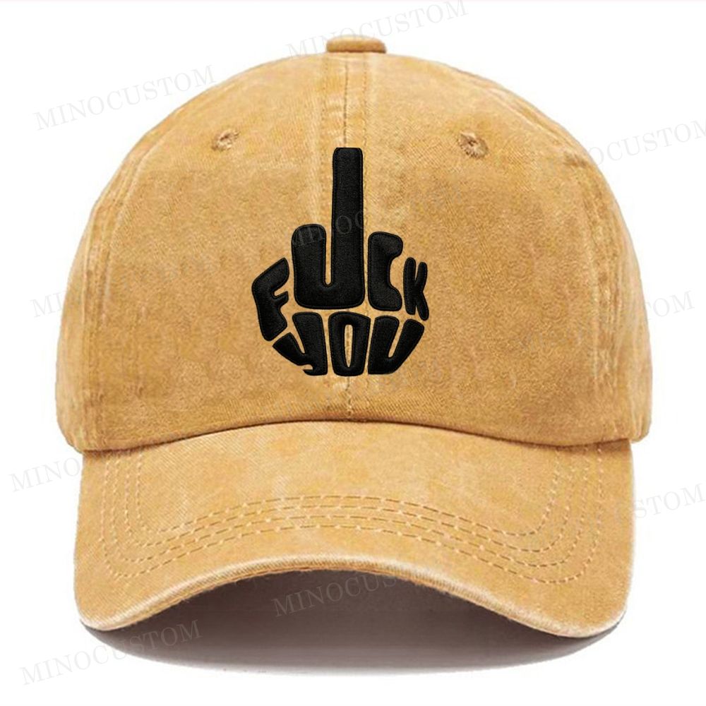 "Fuck You" Middle Finger Print Vintage Casual Washed Cap