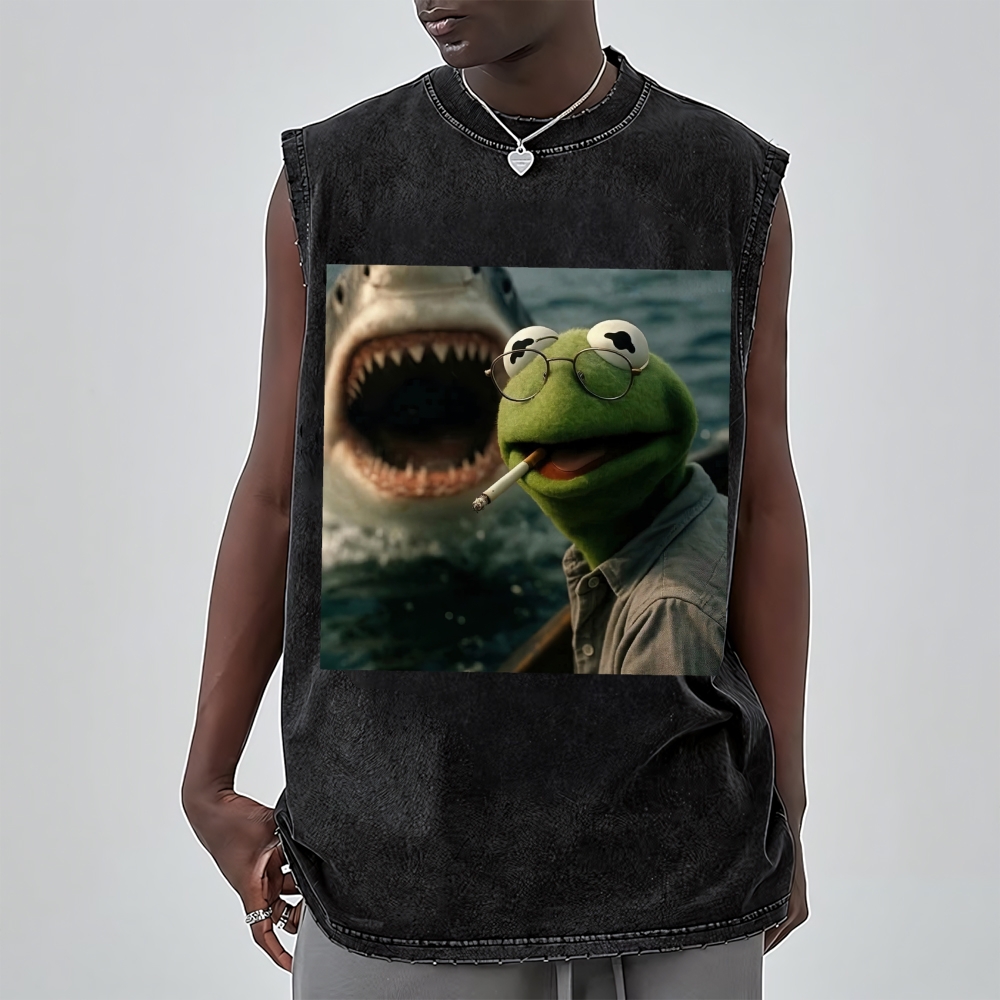  Shark Attack Parody Washed Vest 