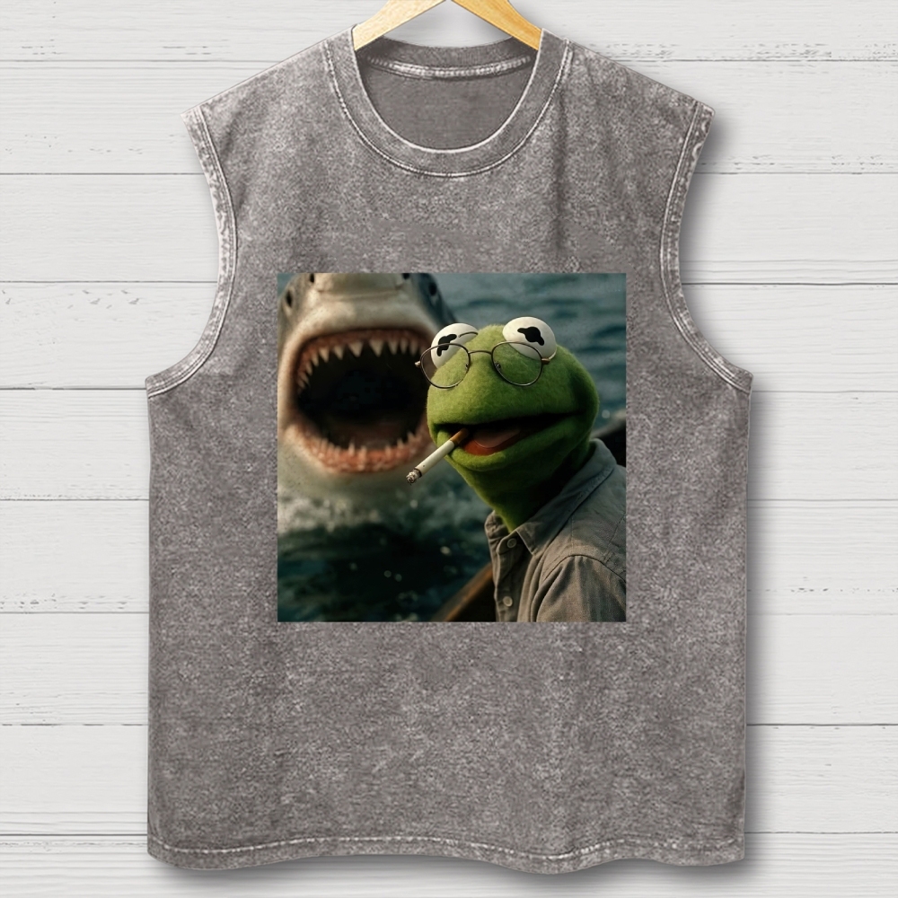  Shark Attack Parody Washed Vest 