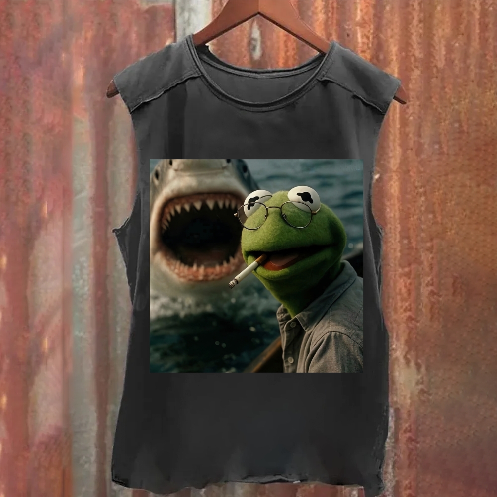  Shark Attack Parody Washed Tank Top 