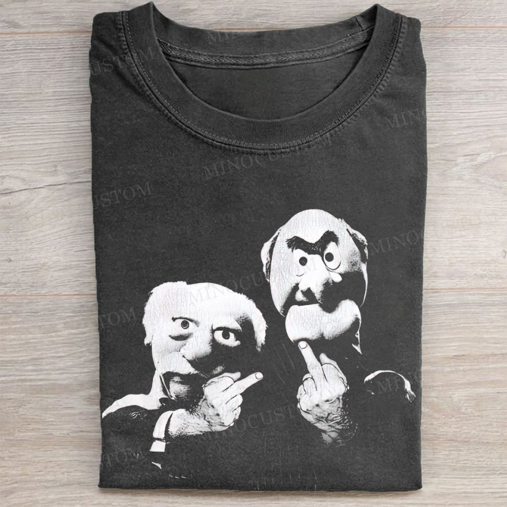 Statler & Waldorf Black & White Print Vintage Washed Tee 