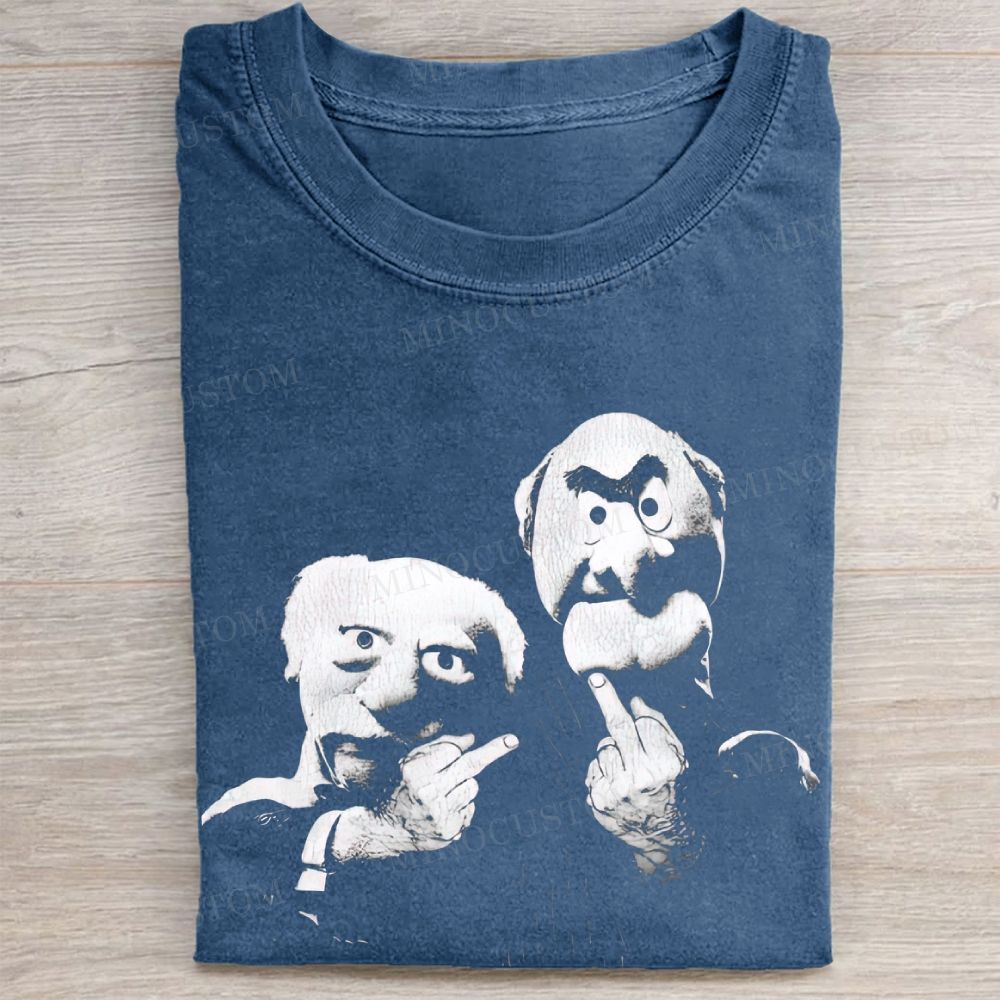 Statler & Waldorf Black & White Print Vintage Washed Tee 