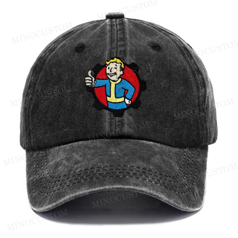  Embroidery Vault Boy & Gear Emblem Vintage Casual Washed Cap