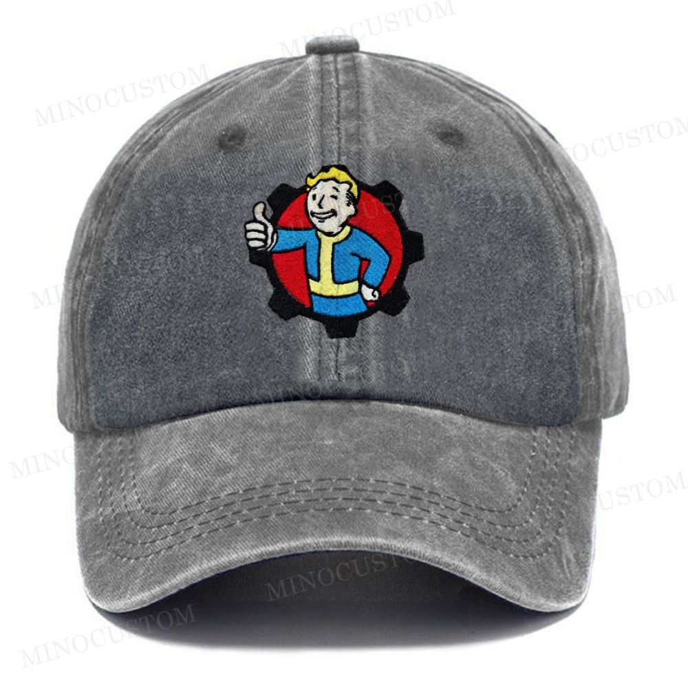  Embroidery Vault Boy & Gear Emblem Vintage Casual Washed Cap