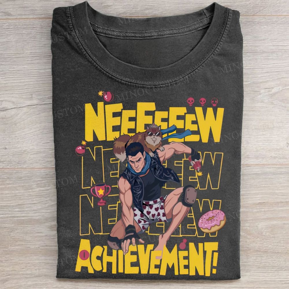 "Neeeeew Achievement" Gym Meme Print Vintage Washed Tee