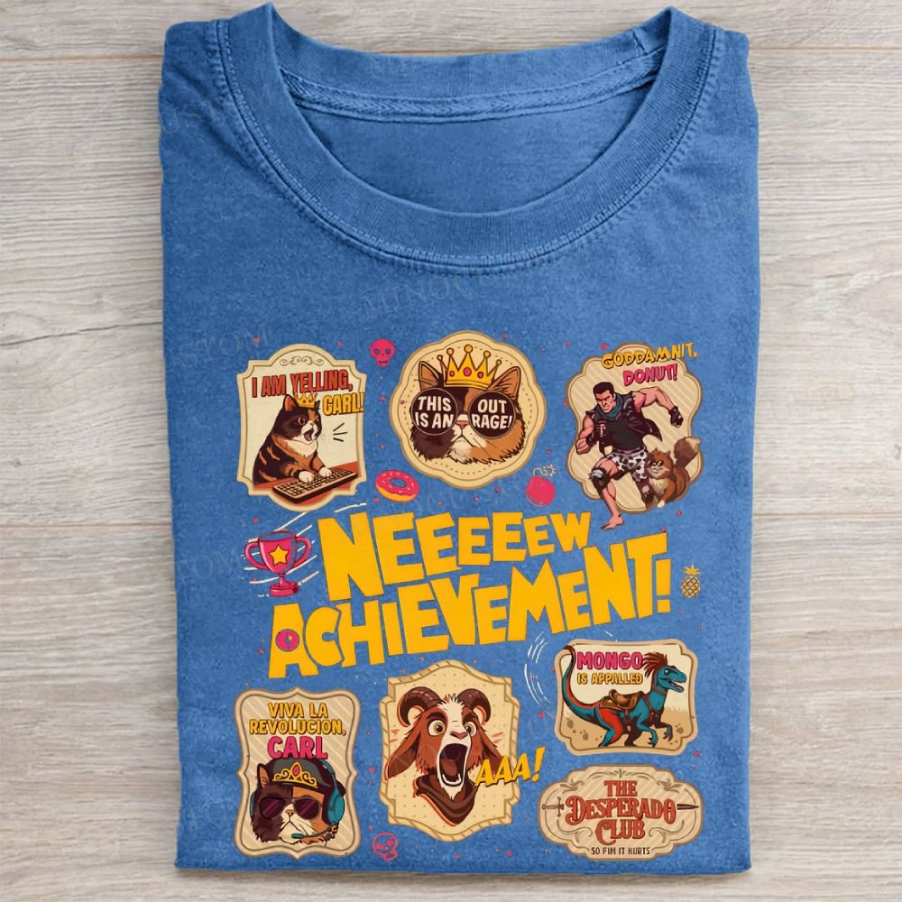 "Neeeeew Achievement" Meme Collage Print Vintage Washed Tee