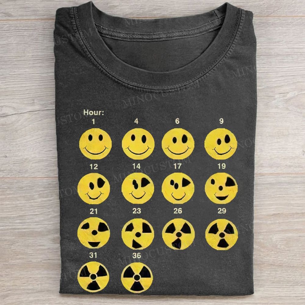 Nuclear Radiation Smiley Face Gradient Print Vintage Washed Tee