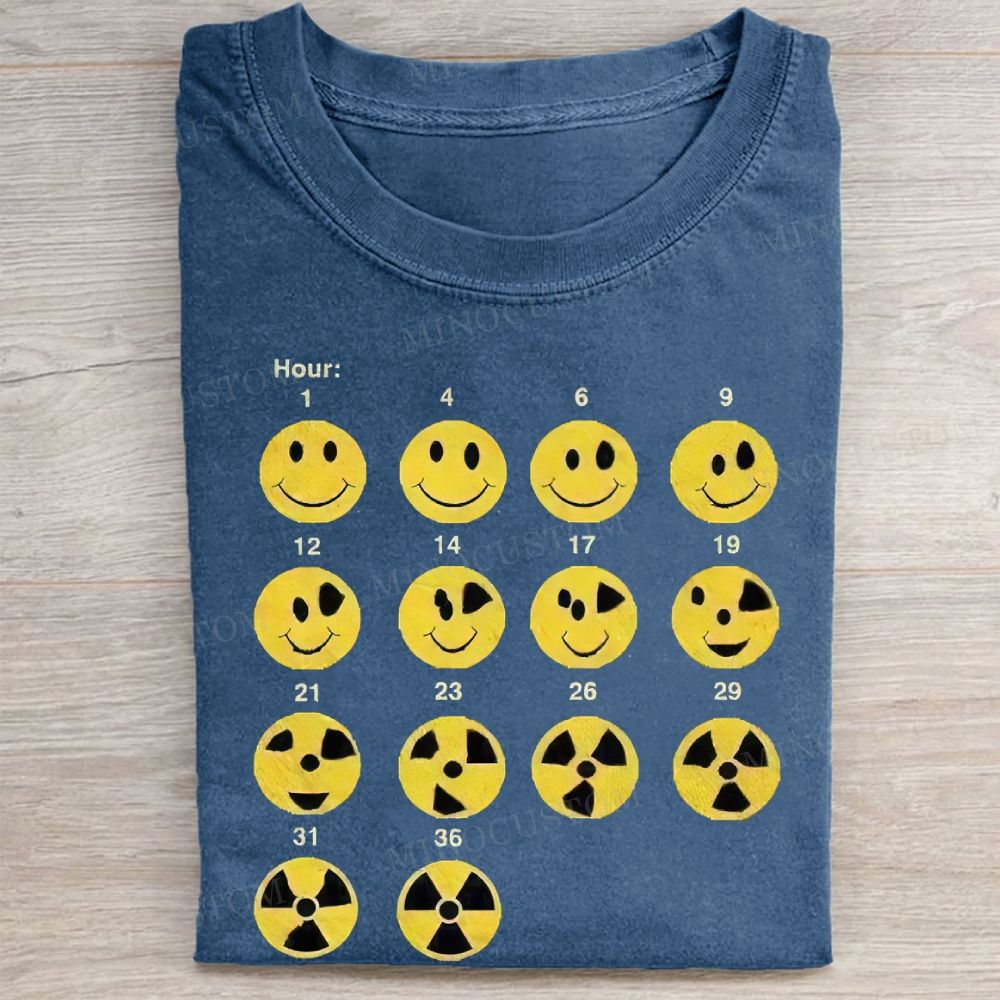 Nuclear Radiation Smiley Face Gradient Print Vintage Washed Tee