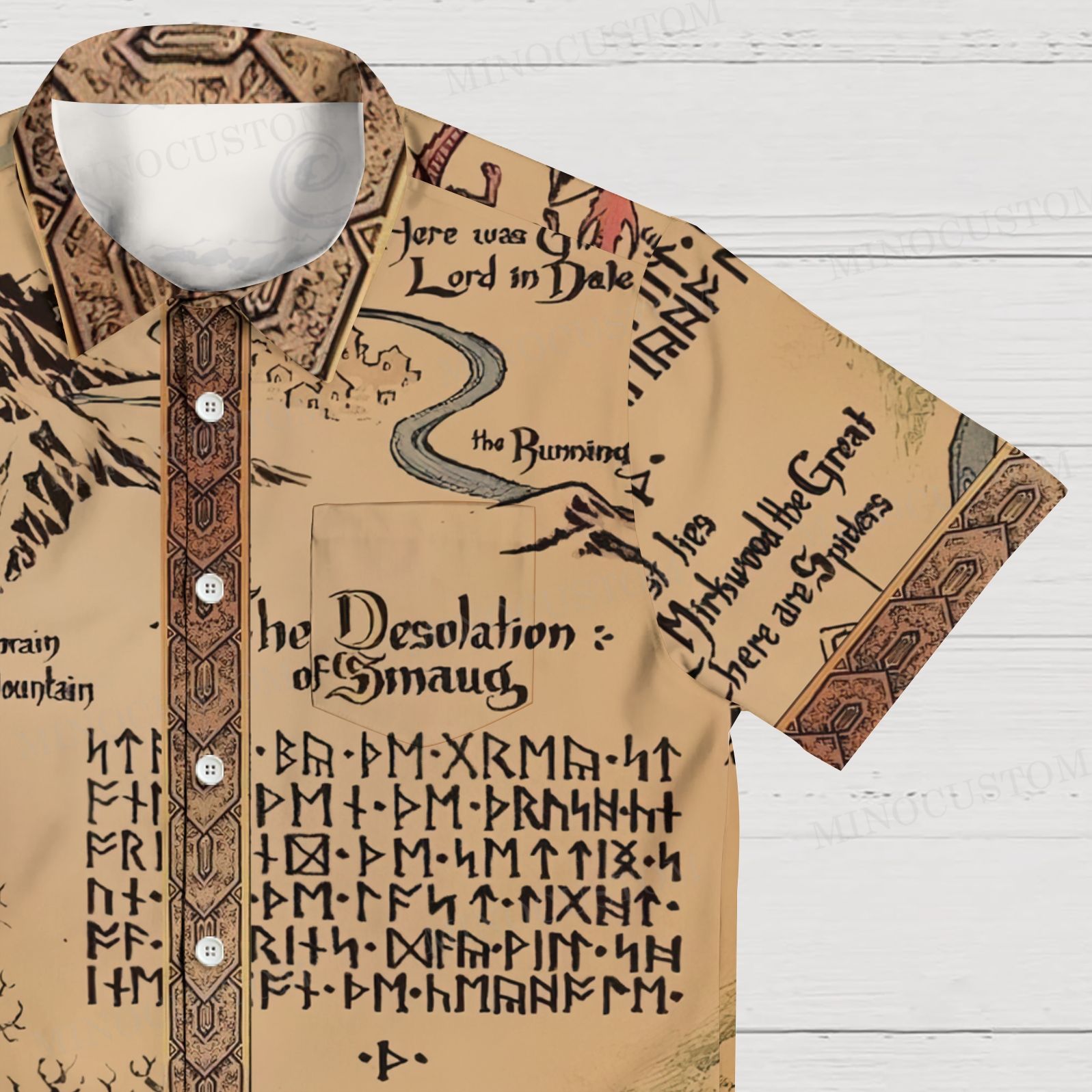 Medieval Science Fiction Map Men's Shirt Collar Resort Short Sleeve Shirt 