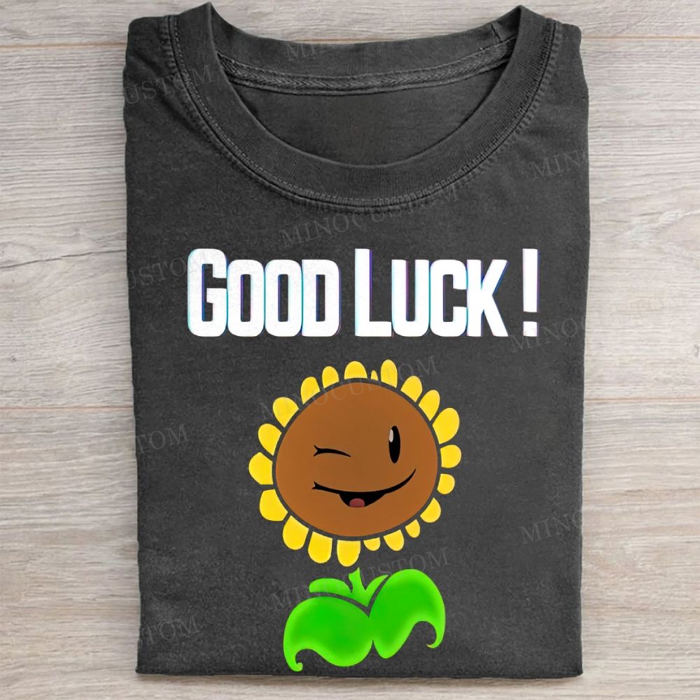  Sunflower "Good Luck!" Print Vintage Washed Tee