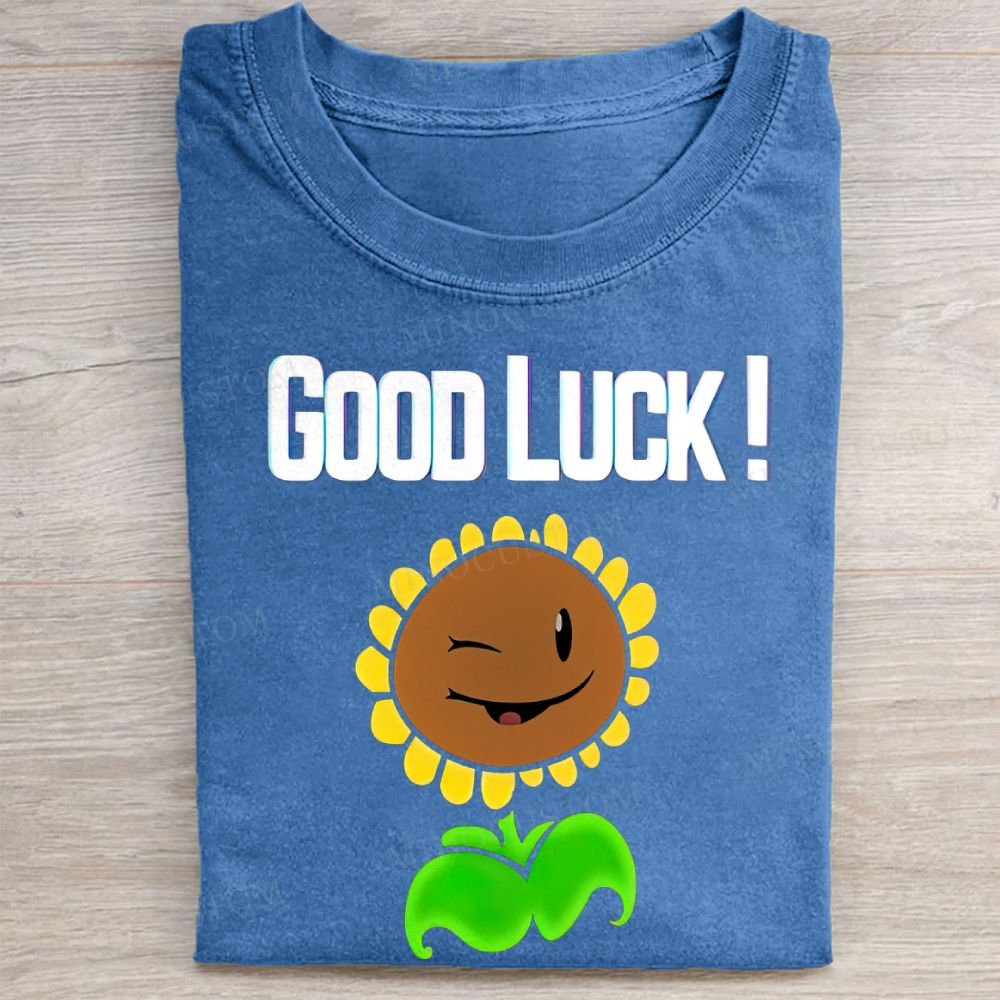  Sunflower "Good Luck!" Print Vintage Washed Tee