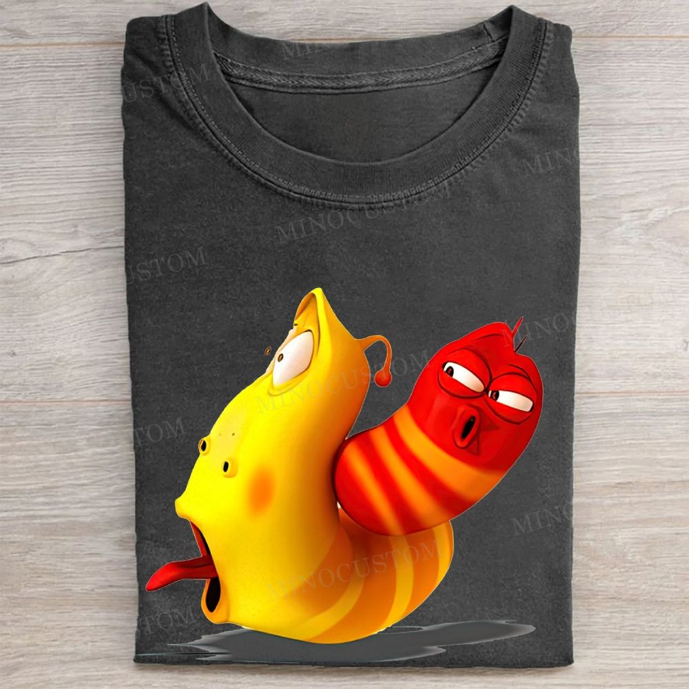 Larva Red & Yellow Funny Print Vintage Washed Tee