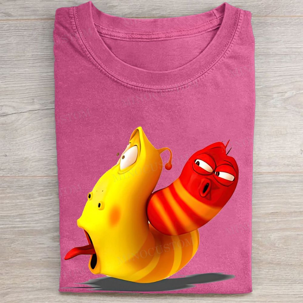 Larva Red & Yellow Funny Print Vintage Washed Tee