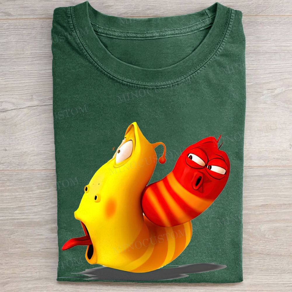 Larva Red & Yellow Funny Print Vintage Washed Tee