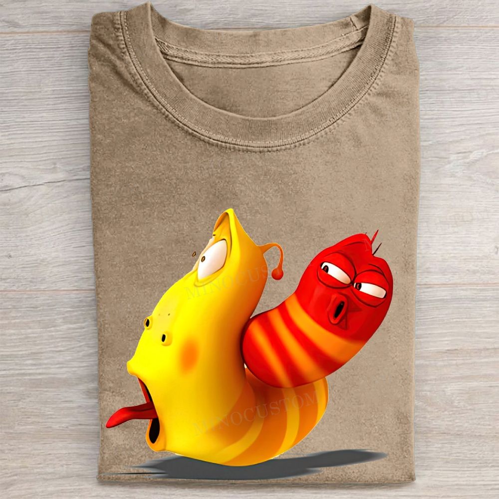 Larva Red & Yellow Funny Print Vintage Washed Tee