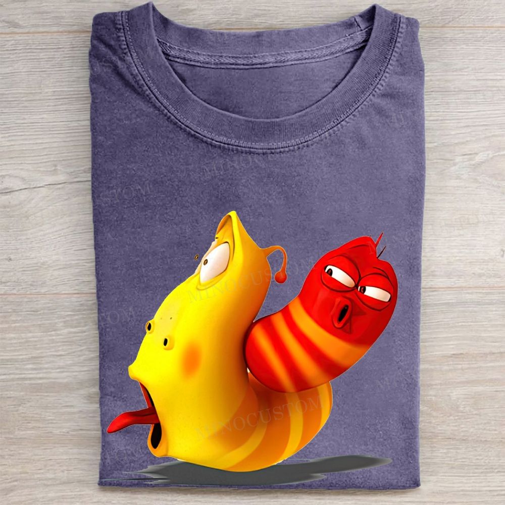 Larva Red & Yellow Funny Print Vintage Washed Tee