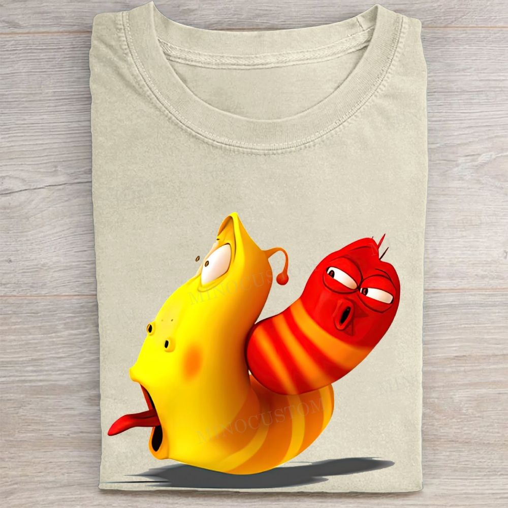 Larva Red & Yellow Funny Print Vintage Washed Tee