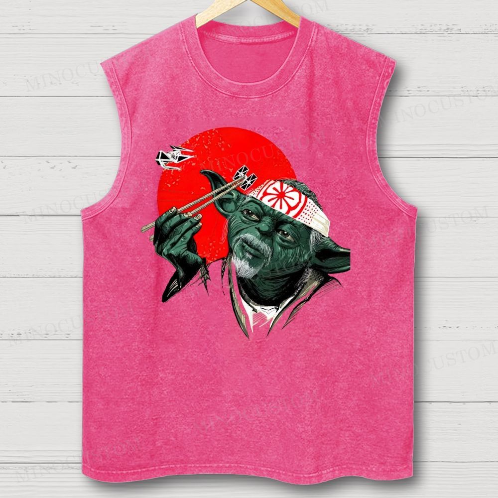 Funny Green Alien Samurai Graphic Washed Vest