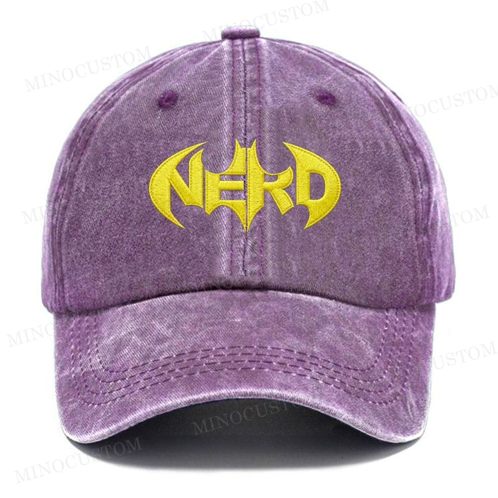 Embroidered "Nerd" Bat Symbol Vintage Casual Washed Cap